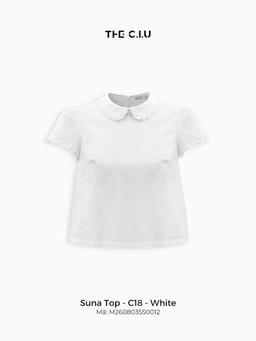 Áo sơ mi cổ sen THE C.I.U, áo kiểu tay ngắn phối ren - Suna Top - C18