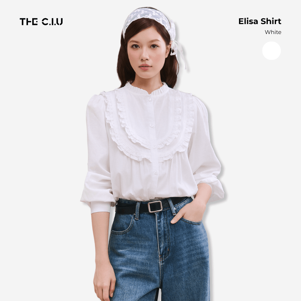 Áo sơ mi linen tay dài Elisa Shirt - C17 cổ bèo phối bèo