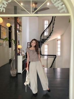 Quần tây ống rộng cạp cao xếp ly dáng suông Maddy Pants