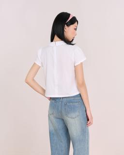 Áo sơ mi cổ sen THE C.I.U, áo kiểu tay ngắn phối ren - Suna Top - C18