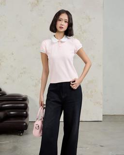 Áo polo nữ tay ngắn Mary Polo Tee cổ bo tròn phối màu layer
