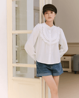 Áo sơ mi linen tay dài Elisa Shirt - C17 cổ bèo phối bèo