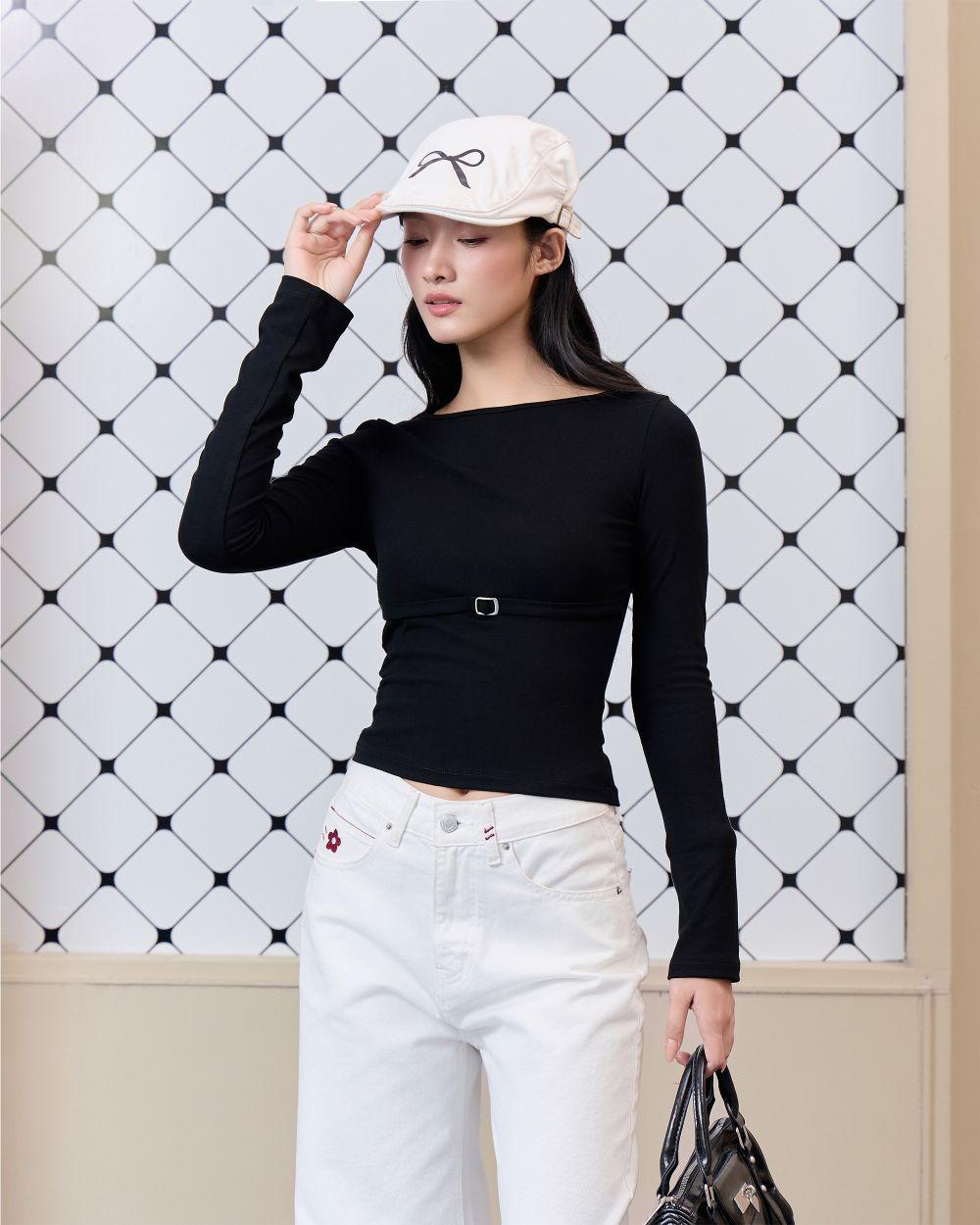 Áo thun ôm body Emily Top tay dài phối dây khóa