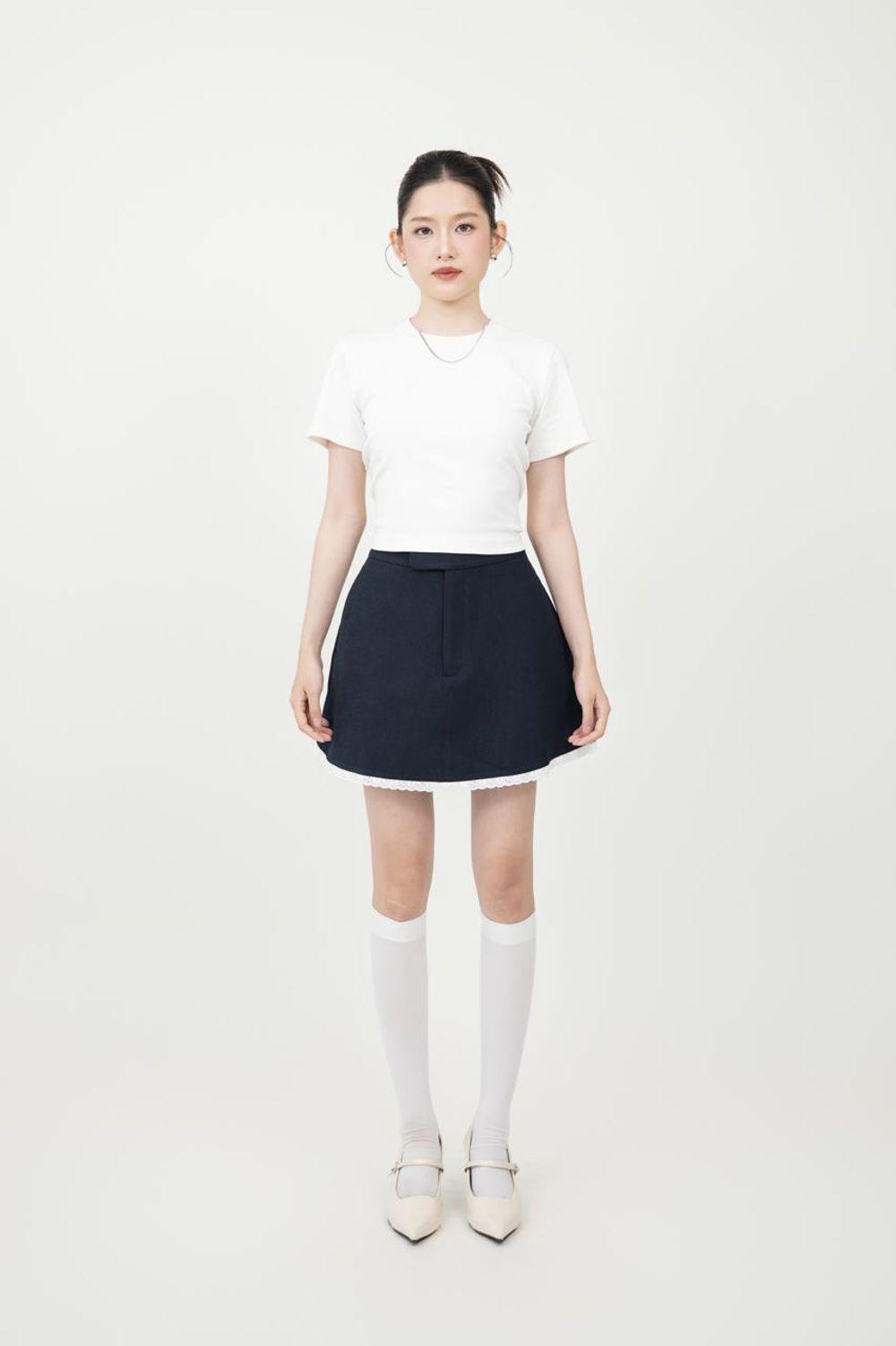 Châm váy ngắn chữ A lai phối ren THE C.I.U - Rosa Skirt - MN04