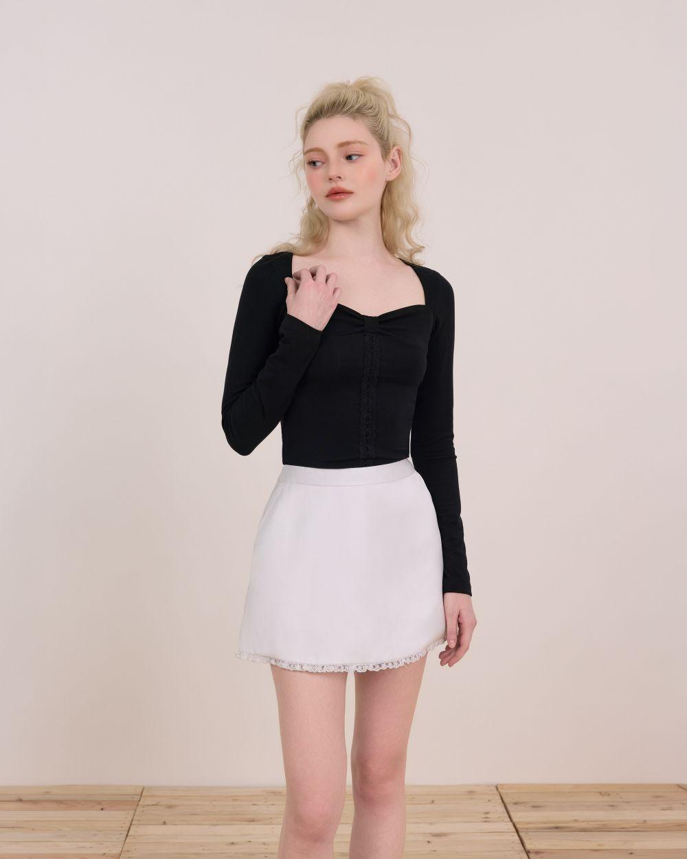 Áo thun dài tay ôm body Letty Long Sleeve Tee - C18 áo thun tay dài cổ vuông nhún ngực