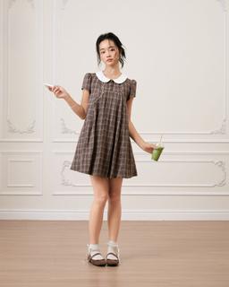 Đầm babydoll tay ngắn cổ sen phối caro Nancy Dress