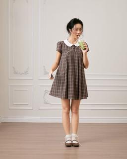 Đầm babydoll tay ngắn cổ sen phối caro Nancy Dress