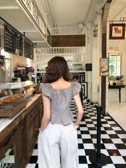 Áo trễ vai caro  Fiona Top dáng peplum chiết eo