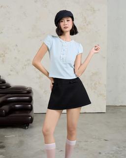 Áo thun kiểu nữ THE C.I.U, áo thun babyblue tay ngắn phối viền ren - Lenka Top