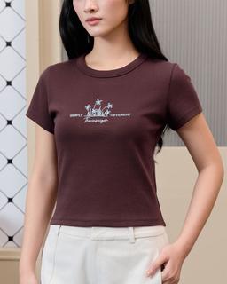 Áo thun ôm body tay ngắn Suga Tee cổ tròn in chữ