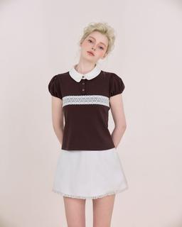 Áo thun polo nữ Stacy Polo Tee - C18 áo polo tay ngắn nhún phồng phối ren vintage