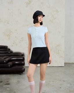 Áo thun kiểu nữ THE C.I.U, áo thun babyblue tay ngắn phối viền ren - Lenka Top