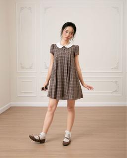 Đầm babydoll tay ngắn cổ sen phối caro Nancy Dress