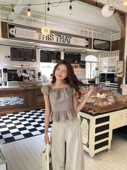 Áo trễ vai caro  Fiona Top dáng peplum chiết eo
