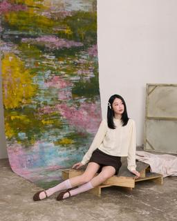 Áo sơ mi linen Minzy Top - C18 áo kiểu tay dài cổ cao viền bèo
