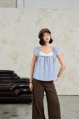 Áo xô babydoll tay ngắn Fyn Top cổ vuông tay bồng layer viền ren