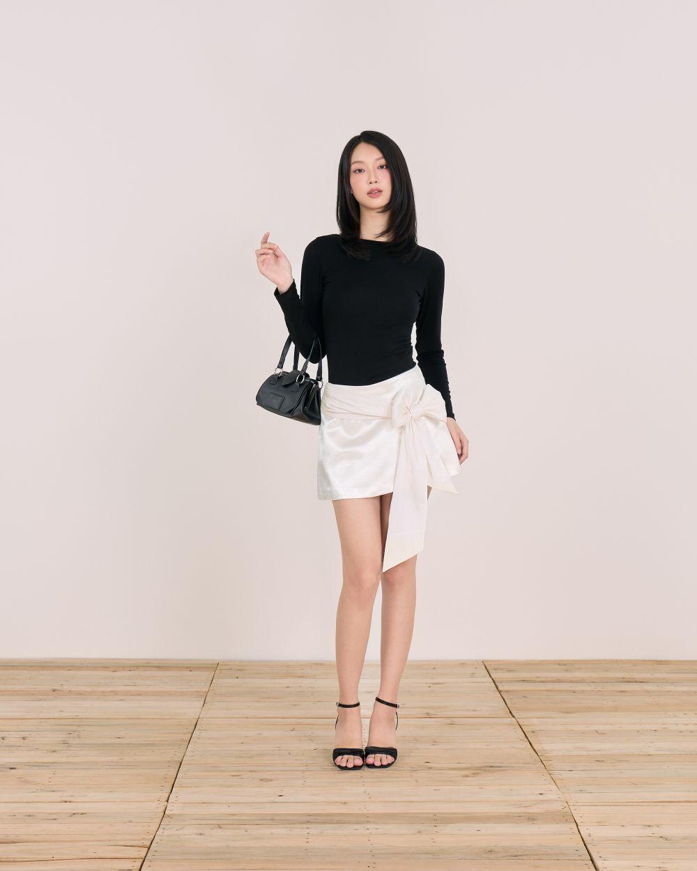 Áo thun tay dài Amy Long Sleeve Tee - C18 áo thun ôm body cổ thuyền phối dây buộc cổ