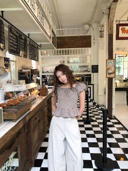 Áo trễ vai caro  Fiona Top dáng peplum chiết eo