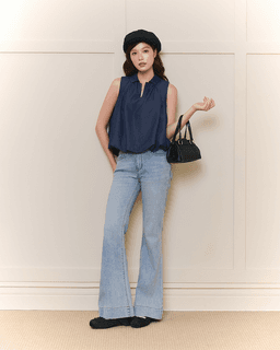Áo kiểu denim lụa cổ V xếp ly Sophia Top - C17