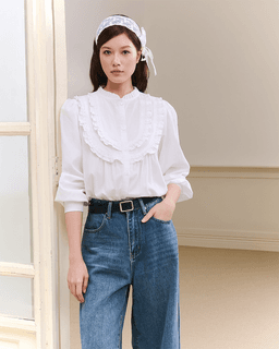 Áo sơ mi linen tay dài Elisa Shirt - C17 cổ bèo phối bèo