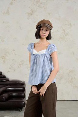 Áo xô babydoll tay ngắn Fyn Top cổ vuông tay bồng layer viền ren