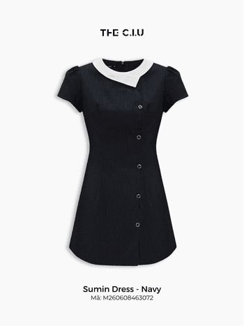 Đầm chữ A kẻ sọc Sumin Dress tay ngắn cổ phối màu đính cúc