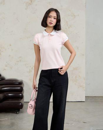 Áo polo nữ tay ngắn Mary Polo Tee cổ bo tròn phối màu layer
