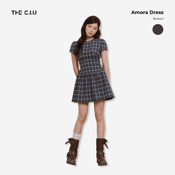 Đầm caro xòe tay ngắn xếp ly Amora Dress - C17