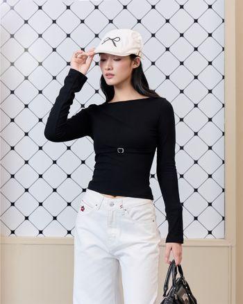 Áo thun ôm body Emily Top tay dài phối dây khóa