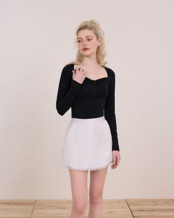 Áo thun dài tay ôm body Letty Long Sleeve Tee - C18 áo thun tay dài cổ vuông nhún ngực