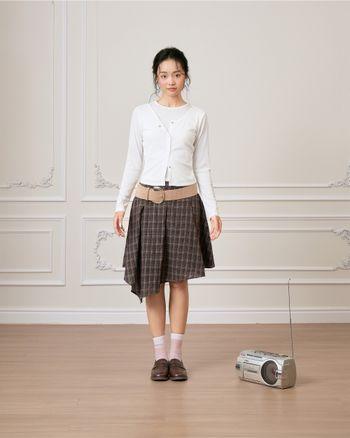 Chân váy midi sọc caro Somi Midi Skirt vạt xéo lệch tà