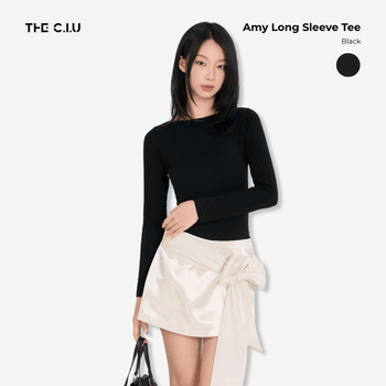 Áo thun tay dài Amy Long Sleeve Tee - C18 áo thun ôm body cổ thuyền phối dây buộc cổ