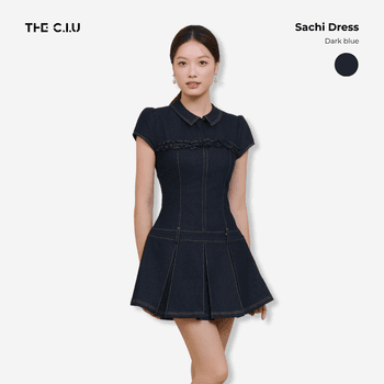 Đầm jean tay ngắn Sachi Dress - C17 cổ sơ mi xếp ly chân váy