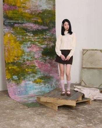 Áo sơ mi linen Minzy Top - C18 áo kiểu tay dài cổ cao viền bèo