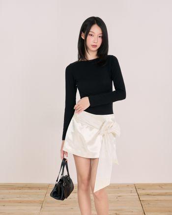 Chân váy lụa chữ A Pila Skirt - C18 chân váy ngắn cạp cao thắt nơ bản to