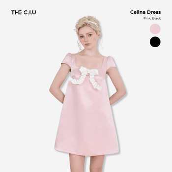 Đầm dáng A Celina Dress - C18 đầm ngắn cổ vuông dáng xòe đính nơ ngực