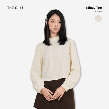 Áo sơ mi linen Minzy Top - C18 áo kiểu tay dài cổ cao viền bèo