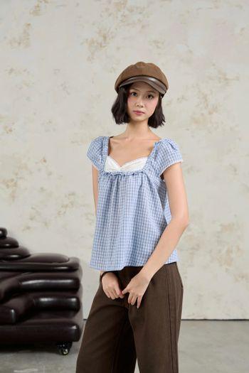 Áo xô babydoll tay ngắn Fyn Top cổ vuông tay bồng layer viền ren