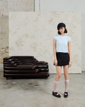 Áo thun kiểu nữ THE C.I.U, áo thun babyblue tay ngắn phối viền ren - Lenka Top
