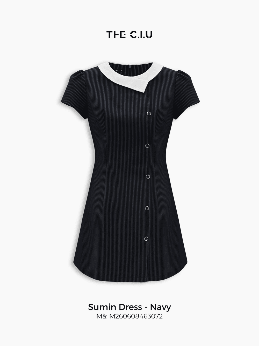 Đầm chữ A kẻ sọc Sumin Dress tay ngắn cổ phối màu đính cúc