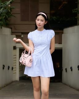 Đầm kate xòe Natalia Dress tay phồng cổ trụ chiết eo