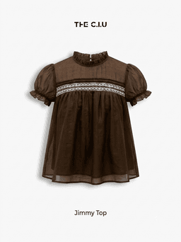 Áo babydoll tay ngắn Jimmy Top cổ bèo phối ren form rộng