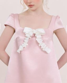 Đầm dáng A Celina Dress - C18 đầm ngắn cổ vuông dáng xòe đính nơ ngực