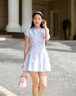 Đầm kate xòe Natalia Dress tay phồng cổ trụ chiết eo
