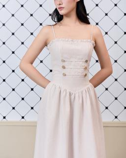Đầm hai dây sọc caro Mavis Dress dáng dài chiết eo đính cúc