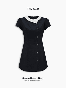 Đầm chữ A kẻ sọc Sumin Dress tay ngắn cổ phối màu đính cúc
