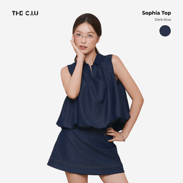 Áo kiểu denim lụa cổ V xếp ly Sophia Top - C17