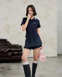 Áo polo nữ Lexi Polo Top tay ngắn cổ sen phối viền ren