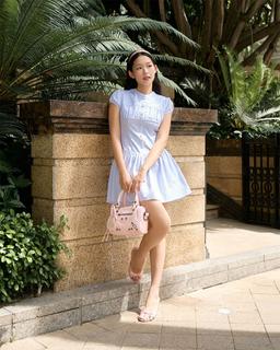 Đầm kate xòe Natalia Dress tay phồng cổ trụ chiết eo