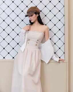 Đầm hai dây sọc caro Mavis Dress dáng dài chiết eo đính cúc